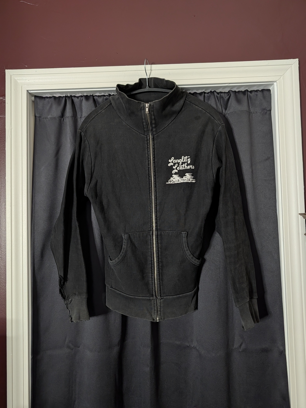 LANGLITZ LEATHERS Vintage Made In USA Zip-up Logo Sweatshirt Jacket Women's M